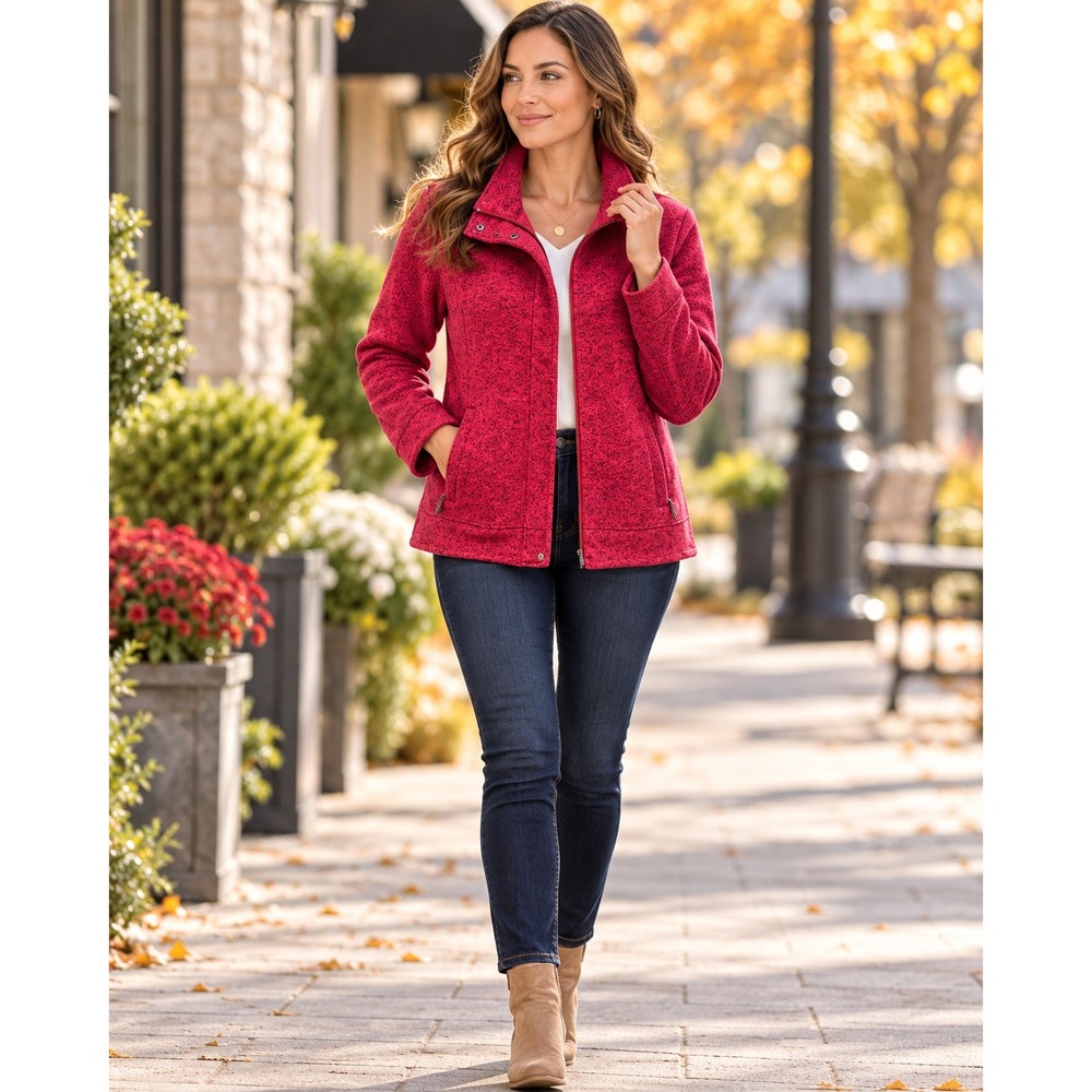New Lands End Womens XL Red Sweater Fleece Full Zip Jacket Pocketed Gorpcore